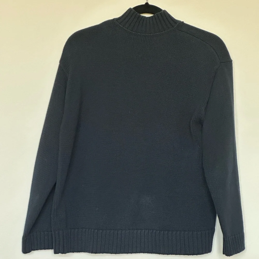 RALPH LAUREN Women‎ Sz Petite M Mock Neck Long Sleeve Quarter Zip Navy Sweater